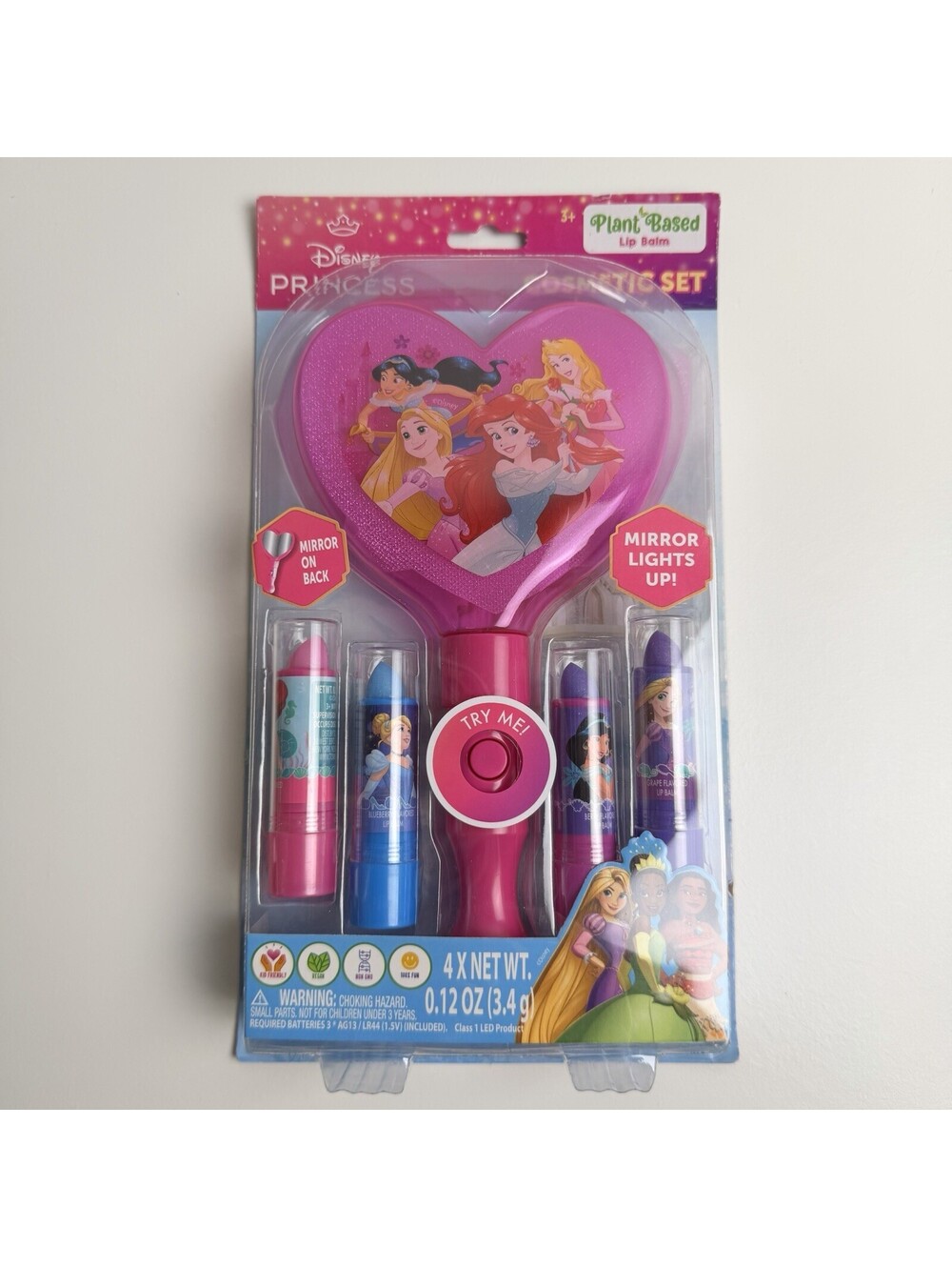 Disney Princess Cosmetic Set Light Up Mirror Plant Based Lip Balm Gift New
